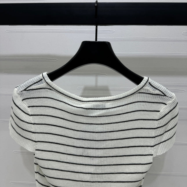 DIOR 25S SHORT SLEEVE STRIPED V-NECK SWEATER 264078