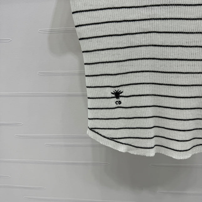 DIOR 25S SHORT SLEEVE STRIPED V-NECK SWEATER 264078