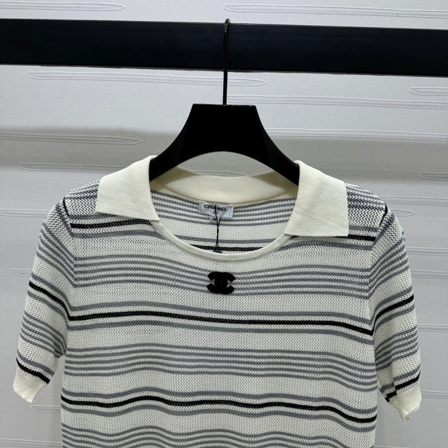 CHANEL 25S HOLLOW WOVEN POLO SHIRT 264075