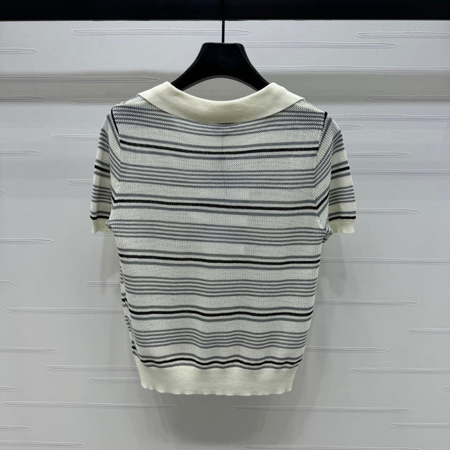 CHANEL 25S HOLLOW WOVEN POLO SHIRT 264075