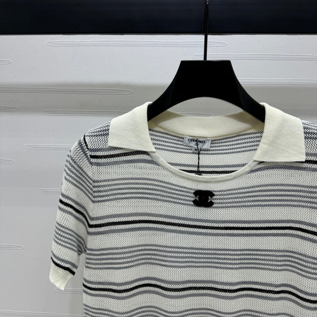 CHANEL 25S HOLLOW WOVEN POLO SHIRT 264075