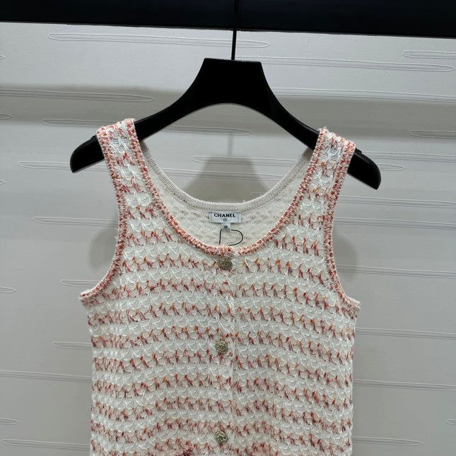 CHANEL 25S ROUND NECK KNIT DRESS WITH PEARL TAG 264026