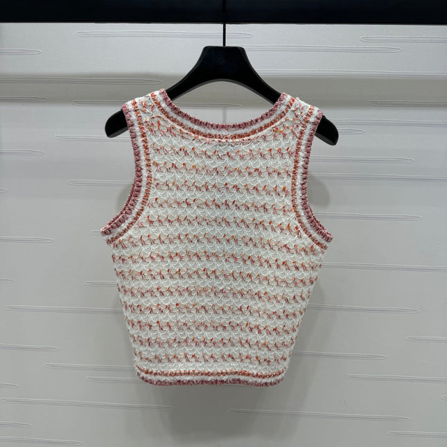CHANEL 25S ROUND NECK KNITTED VEST WITH PEARL TAG 264029
