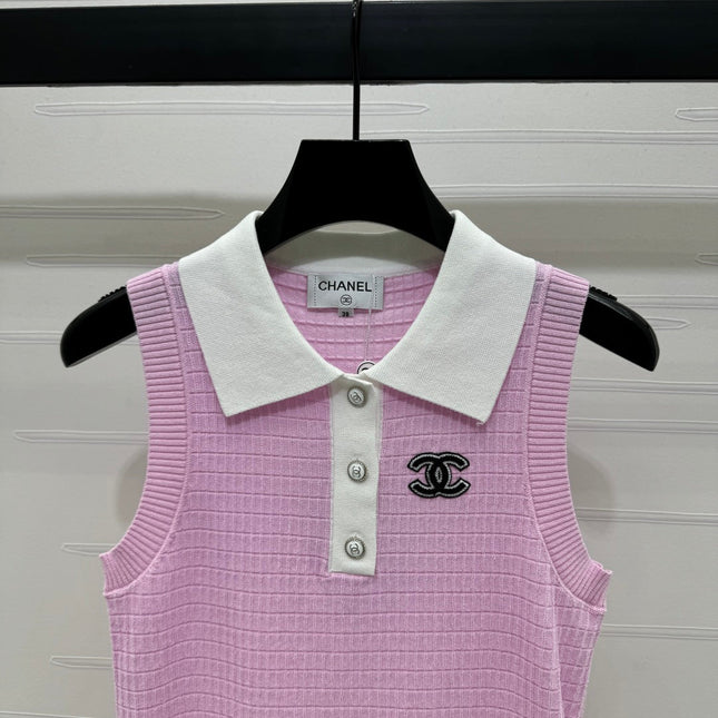 CHANEL 25S DOUBLE C LOGO KNIT COLLAR VEST 264071