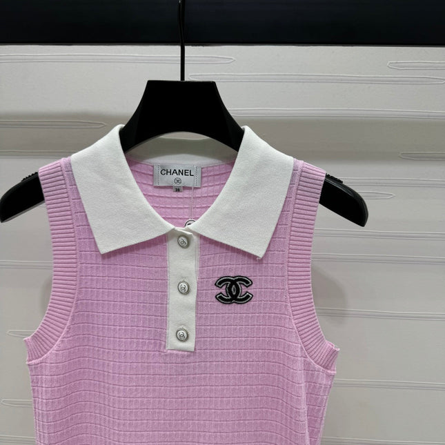 CHANEL 25S DOUBLE C LOGO KNIT COLLAR VEST 264071