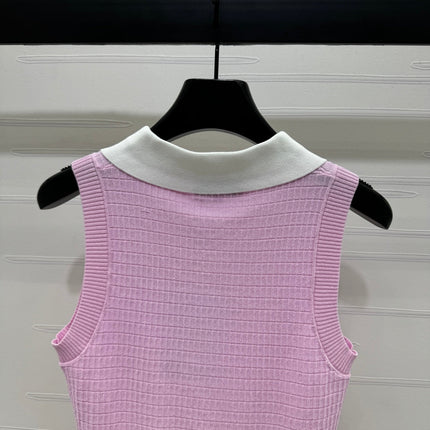 CHANEL 25S DOUBLE C LOGO KNIT COLLAR VEST 264071