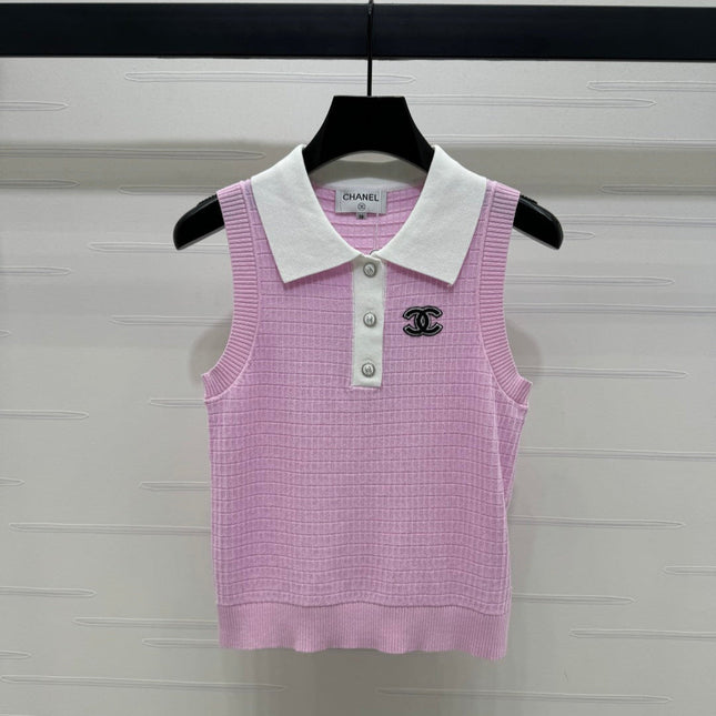 CHANEL 25S DOUBLE C LOGO KNIT COLLAR VEST 264071