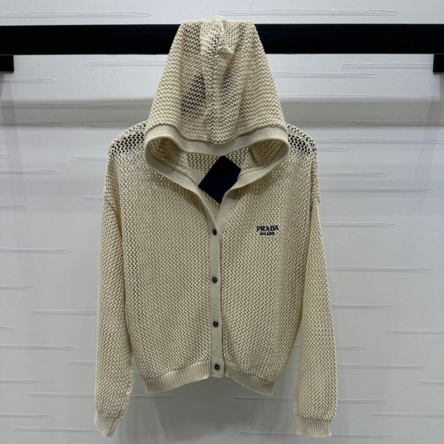 PRADA LACE-KNIT LONG-SLEEVE HOODIE 274830
