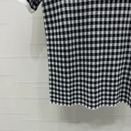 MIUMIU CREW NECK SHORT-SLEEVE PLAID KNIT TOP 274833