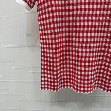 MIUMIU CREW NECK SHORT-SLEEVE PLAID KNIT TOP 274834
