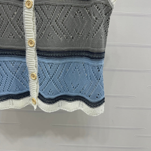 CHANEL EMBROIDERED LOGO OPEN-KNIT VEST 274869