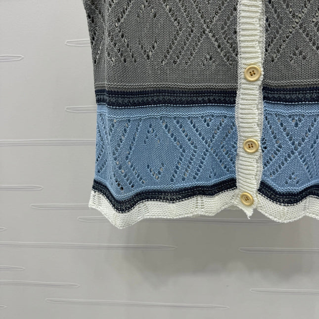 CHANEL EMBROIDERED LOGO OPEN-KNIT VEST 274869