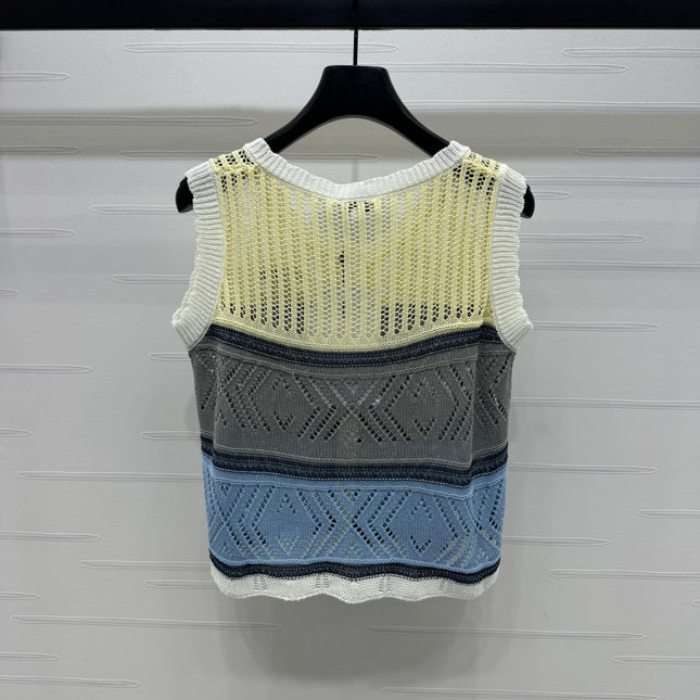 CHANEL EMBROIDERED LOGO OPEN-KNIT VEST 274869