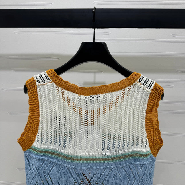 CHANEL EMBROIDERED LOGO OPEN-KNIT VEST 274868