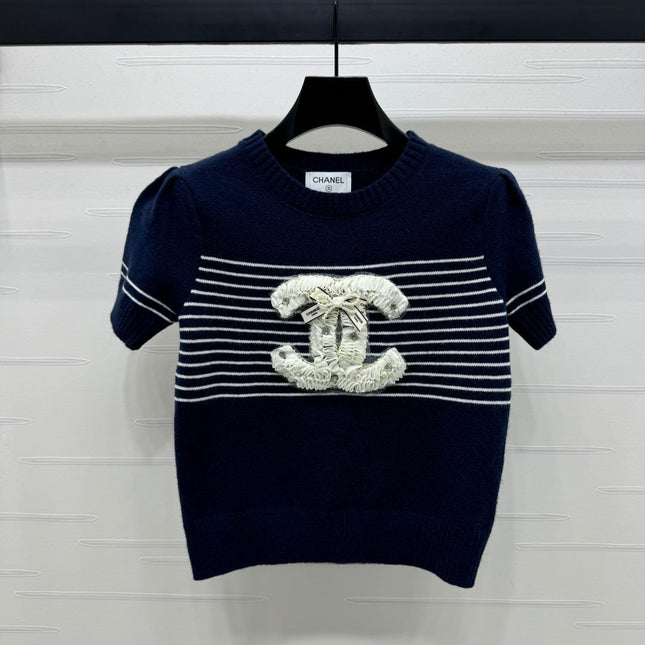 CHANEL SHORT-SLEEVE KNITTED PUFF-SLEEVE TOP 274951