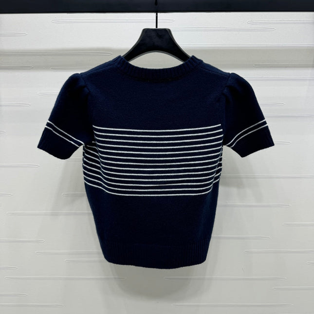 CHANEL SHORT-SLEEVE KNITTED PUFF-SLEEVE TOP 274951