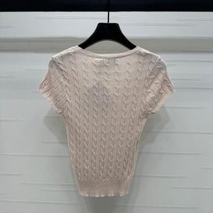 MIUMIU U-NECK KNITTED SHORT-SLEEVE TOP PINK 274947