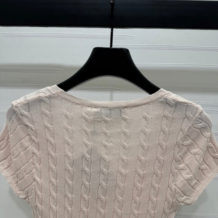 MIUMIU U-NECK KNITTED SHORT-SLEEVE TOP PINK 274947
