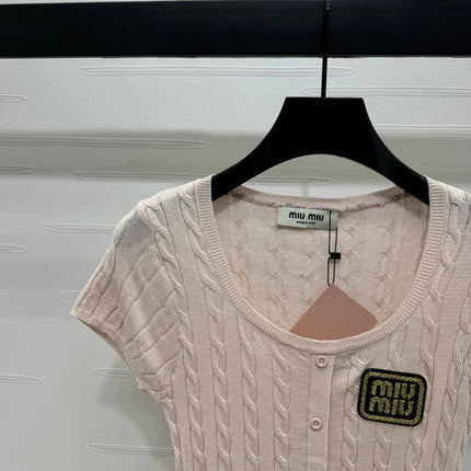MIUMIU U-NECK KNITTED SHORT-SLEEVE TOP PINK 274947