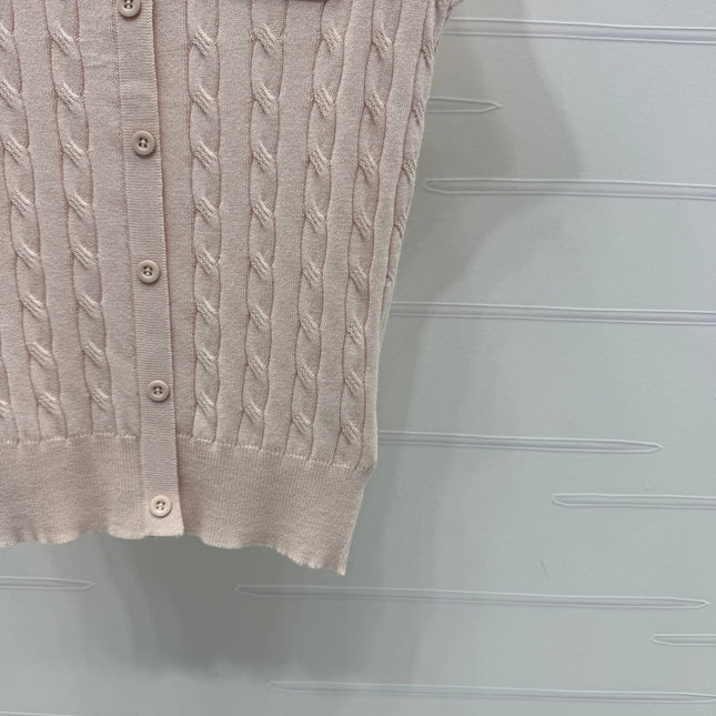 MIUMIU U-NECK KNITTED SHORT-SLEEVE TOP PINK 274947