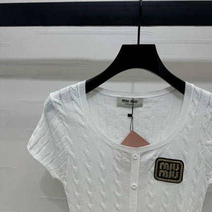 MIUMIU U-NECK KNITTED SHORT-SLEEVE TOP WHITE 274946
