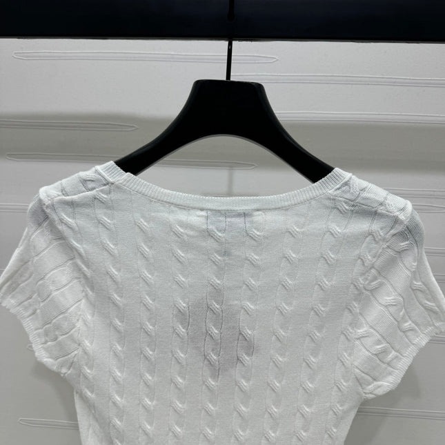 MIUMIU U-NECK KNITTED SHORT-SLEEVE TOP WHITE 274946