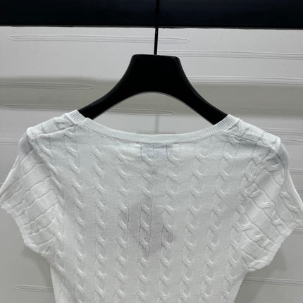 MIUMIU U-NECK KNITTED SHORT-SLEEVE TOP WHITE 274946