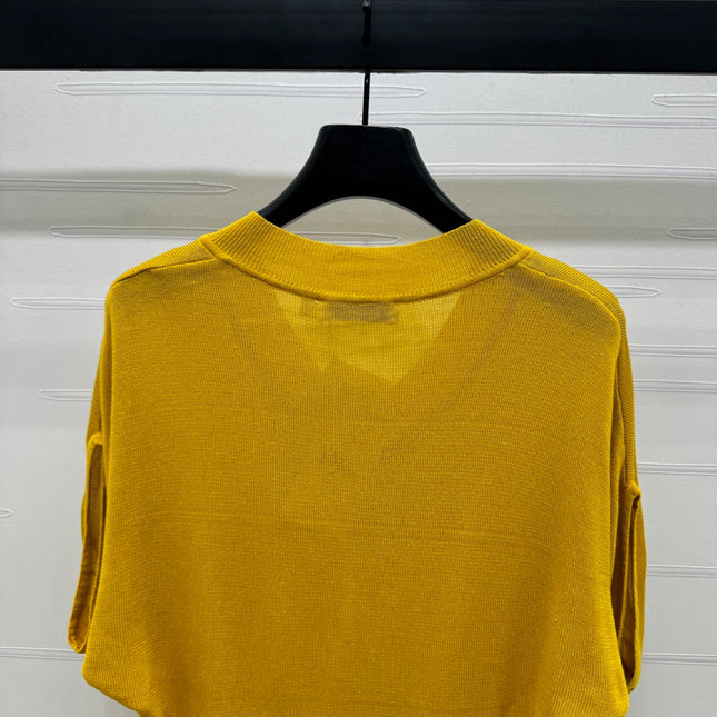 DIOR V-NECK KNITTED SHORT-SLEEVE T-SHIRT YELLOW 274935