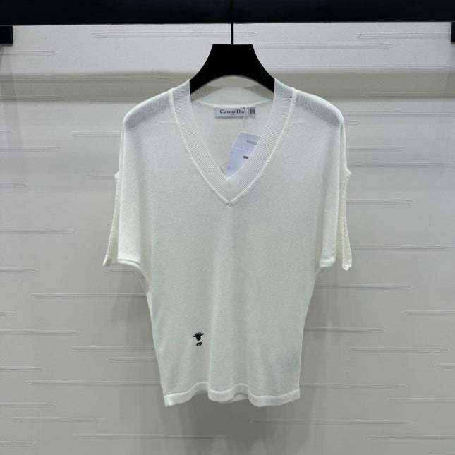 DIOR V-NECK KNITTED SHORT-SLEEVE T-SHIRT WHITE 274934