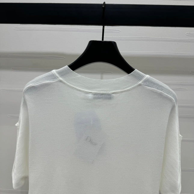 DIOR V-NECK KNITTED SHORT-SLEEVE T-SHIRT WHITE 274934