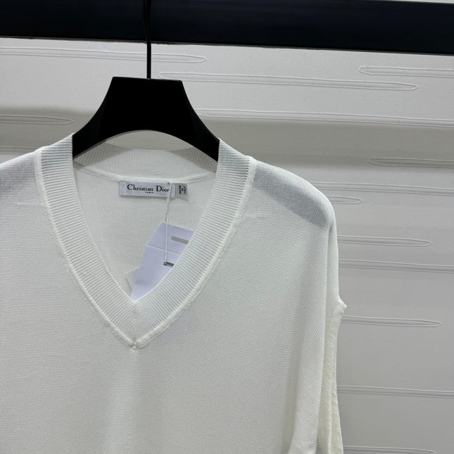 DIOR V-NECK KNITTED SHORT-SLEEVE T-SHIRT WHITE 274934
