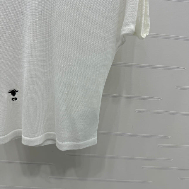 DIOR V-NECK KNITTED SHORT-SLEEVE T-SHIRT WHITE 274934