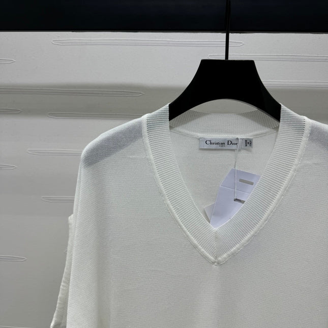 DIOR V-NECK KNITTED SHORT-SLEEVE T-SHIRT WHITE 274934