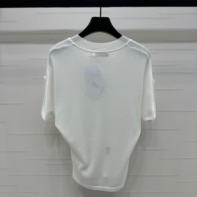 DIOR V-NECK KNITTED SHORT-SLEEVE T-SHIRT WHITE 274934
