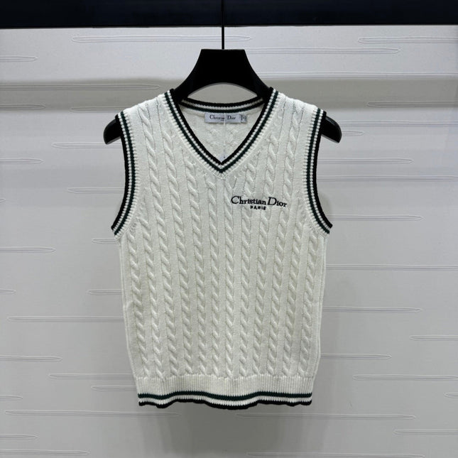 DIOR KNITTED V-NECK SLEEVELESS VEST WHITE 274923