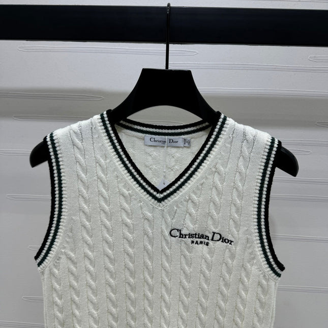 DIOR KNITTED V-NECK SLEEVELESS VEST WHITE 274923
