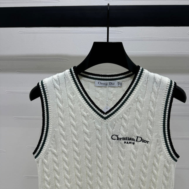 DIOR KNITTED V-NECK SLEEVELESS VEST WHITE 274923