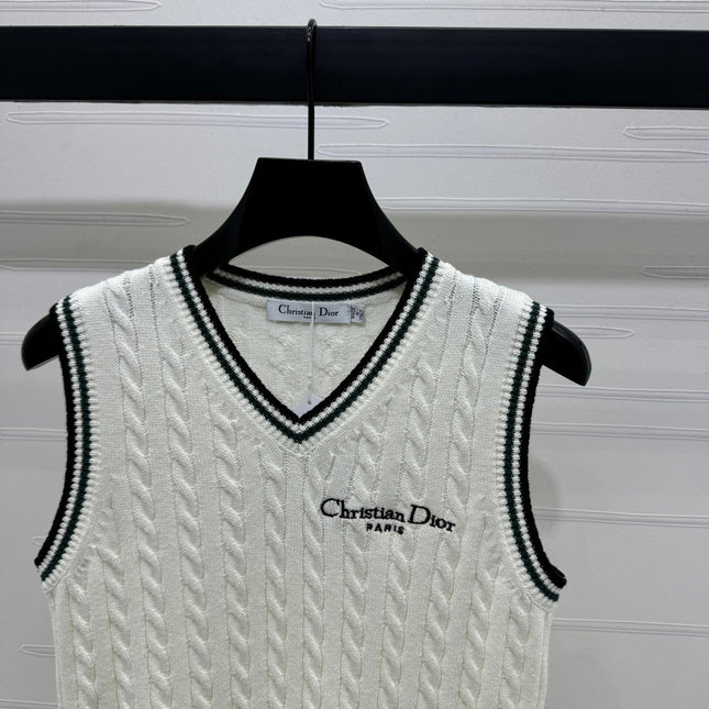 DIOR KNITTED V-NECK SLEEVELESS VEST WHITE 274923
