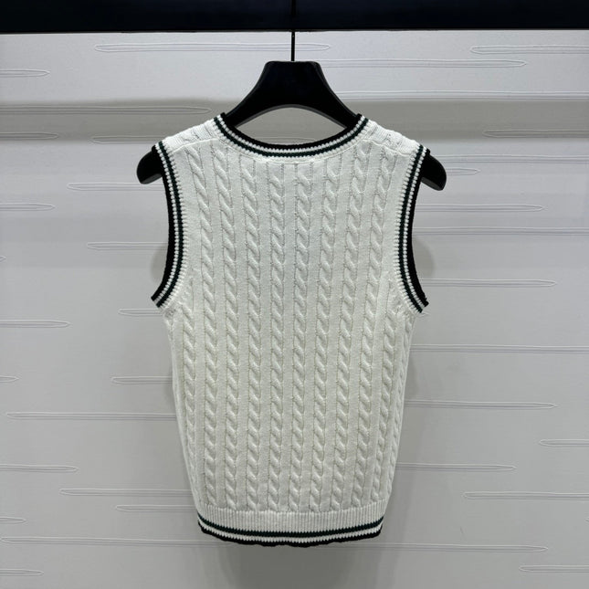 DIOR KNITTED V-NECK SLEEVELESS VEST WHITE 274923