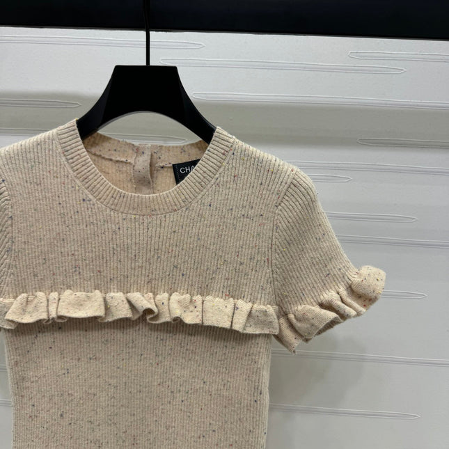 CHANEL SHORT-SLEEVE KNIT DRESS WITH RUFFLED TRIMS 274885