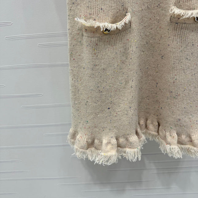 CHANEL SHORT-SLEEVE KNIT DRESS WITH RUFFLED TRIMS 274885