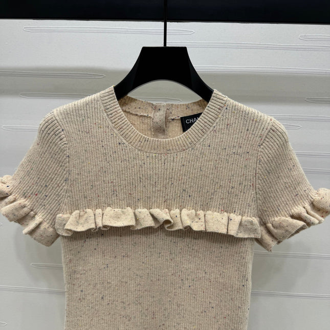 CHANEL SHORT-SLEEVE KNIT DRESS WITH RUFFLED TRIMS 274885