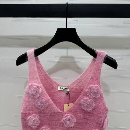 MIUMIU KNIT VEST WITH 3D FLORAL DETAILS 274890