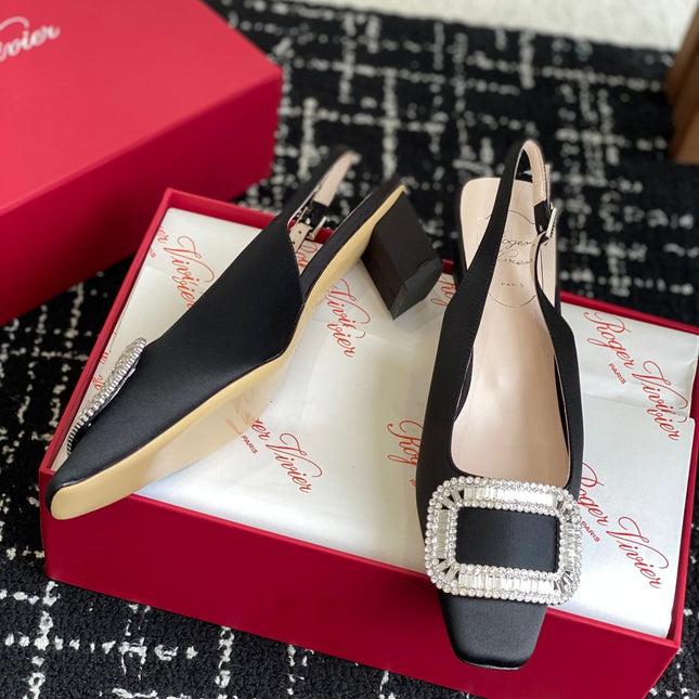 ROGER VIVIER 25S VIVIER SLINGBACK 45MM IN BLACK SILK EMBELLISHED CRYSTALS