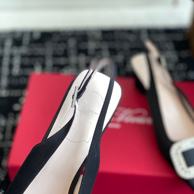 ROGER VIVIER 25S VIVIER SLINGBACK 45MM IN BLACK SILK EMBELLISHED CRYSTALS