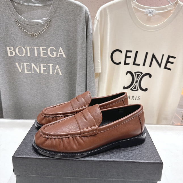 YSL 25S LOAFERS IN CHESTNUT BROWN LAMBSKIN WITH GOLD HARDWARE