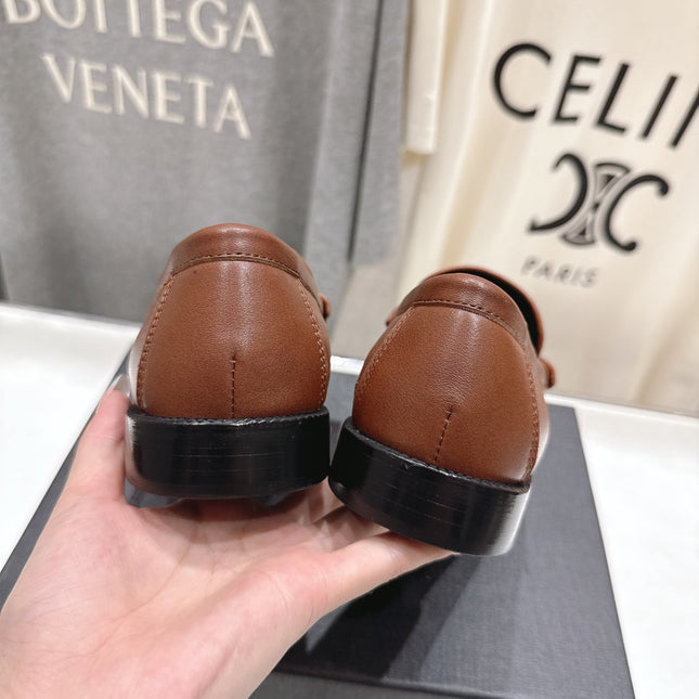 YSL 25S LOAFERS IN CHESTNUT BROWN LAMBSKIN WITH GOLD HARDWARE