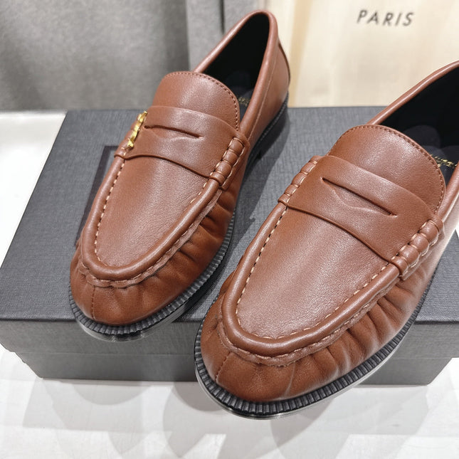 YSL 25S LOAFERS IN CHESTNUT BROWN LAMBSKIN WITH GOLD HARDWARE