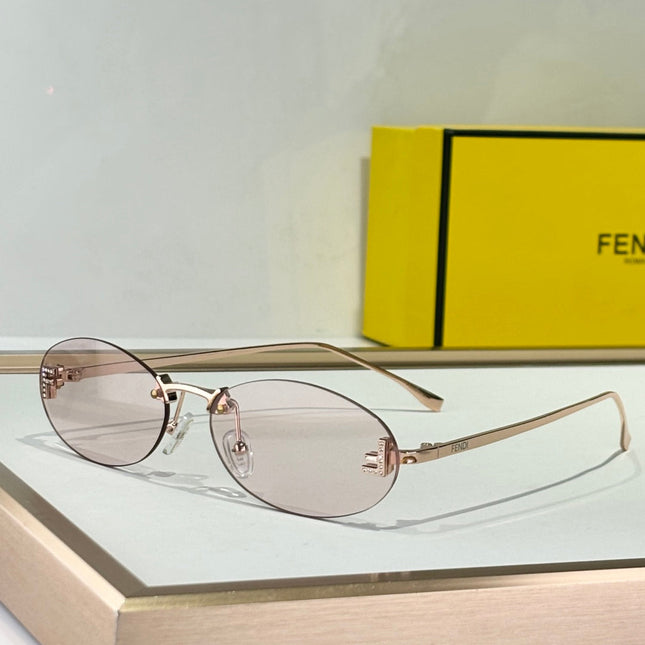 FIRST CRYSTAL RIMLESS OVAL FRAME SUNGLASSES FE4075US IN METAL