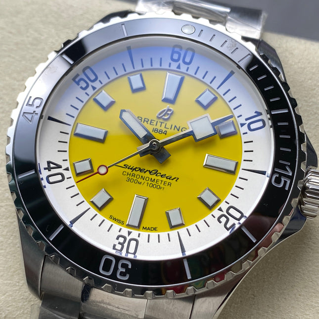 SUPEROCEAN AUTOMATIC 44 BLACK CERAMIC BEZEL YELLOW AND WHITE DIAL